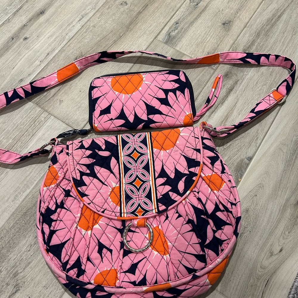 Vera Bradley Pink and Orange Quilted Shoulder Bag